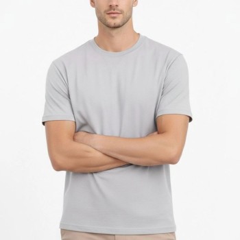 Erkek Bisiklet Yaka Yazlık Kısa kol Düz Tişört Regular Kalıp T-shirt - Gri
