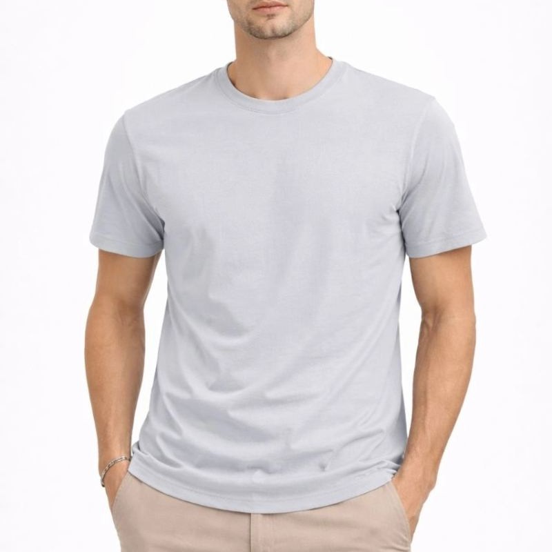 Erkek Bisiklet Yaka Yazlık Kısa kol Düz Tişört Regular Kalıp T-shirt - Gri