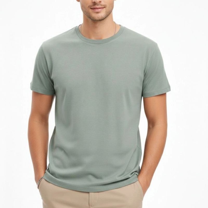 Erkek Bisiklet Yaka Yazlık Kısa kol Düz Tişört Regular Kalıp T-shirt - Mint Yeşili