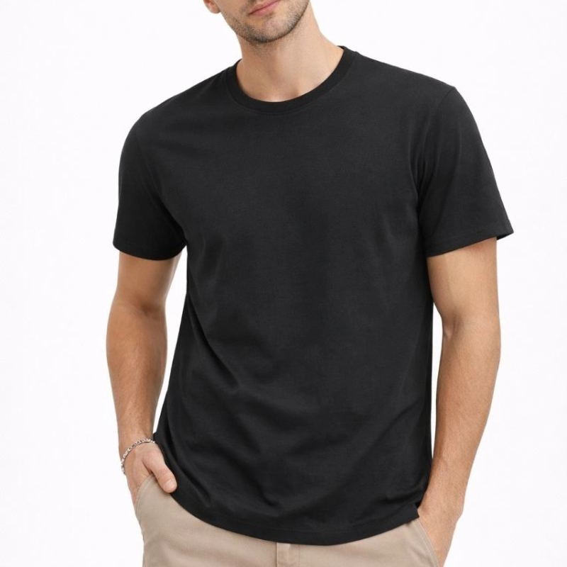 Erkek Bisiklet Yaka Yazlık Kısa kol Düz Tişört Regular Kalıp T-shirt - Siyah