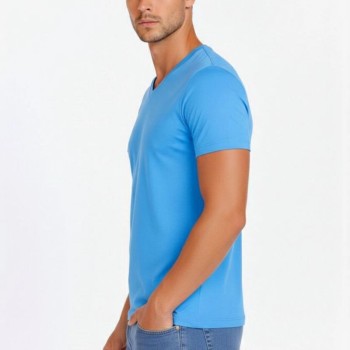 Erkek Body T-shirt V Yaka Slim Fit Likralı Kısa kol Tişört - Açık Mavi