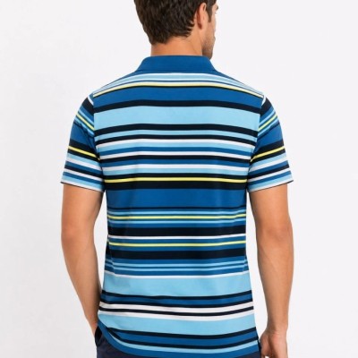 Erkek Çizgili Polo Yaka Tişört Kısa Kol Yazlık T-Shirt Regular Fit - Mavi