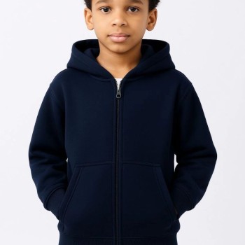 Erkek Çocuk Kapüşonlu Kanguru Cepli Tam Fermuarlı Hırka SweatShirt - Lacivert