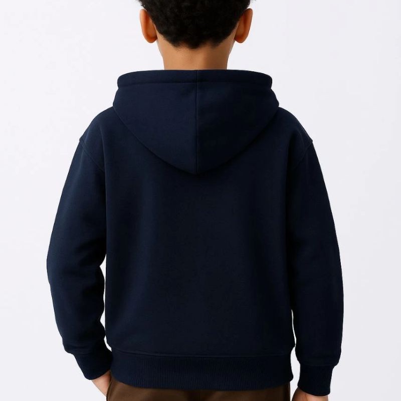 Erkek Çocuk Kapüşonlu Kanguru Cepli Tam Fermuarlı Hırka SweatShirt - Lacivert