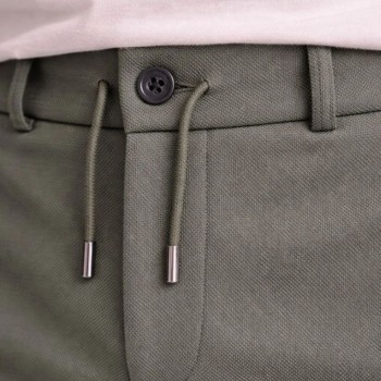 Erkek Diagonel Mikro dokulu Duble Paça Cepli Pantolon , Modern Kesim - Haki