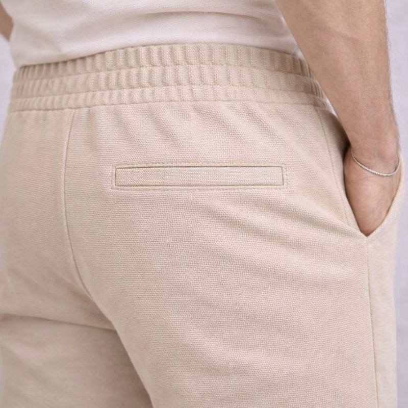Erkek Diagonel Mikro dokulu Duble Paça Cepli Pantolon ,Modern Kesim - Krem