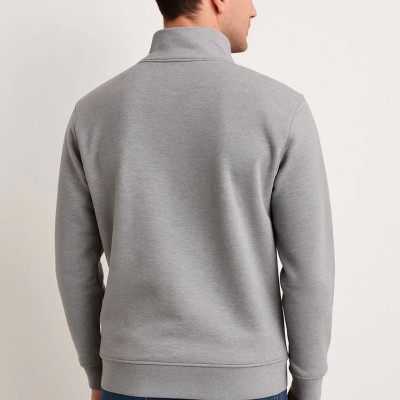 Erkek Dik Yaka Yarım Fermuarlı 3 İplik Pamuklu Sweatshirt - Gri
