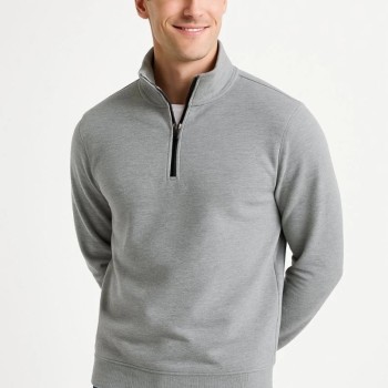 Erkek Dik Yaka Yarım Fermuarlı 3 İplik Pamuklu Sweatshirt - Gri