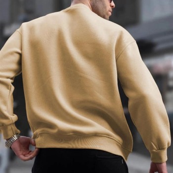 Erkek Düz Bisiklet Yaka 3 iplik pamuklu Sweatshirt - Bej