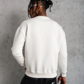 Erkek Düz Bisiklet Yaka 3 iplik pamuklu Sweatshirt - Beyaz