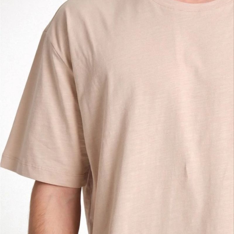 Erkek Düz Penye Tişört Bisiklet Yaka Kısa Kol Regular Fit T-Shirt - Bej