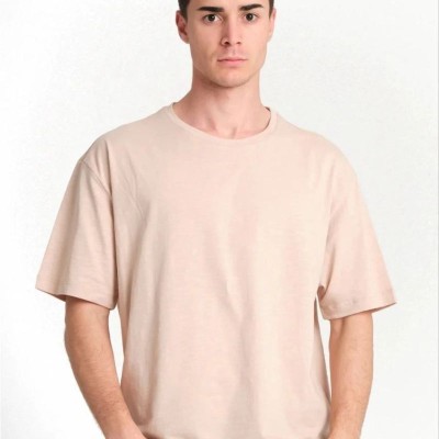 Erkek Düz Penye Tişört Bisiklet Yaka Kısa Kol Regular Fit T-Shirt - Bej