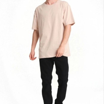 Erkek Düz Penye Tişört Bisiklet Yaka Kısa Kol Regular Fit T-Shirt - Bej