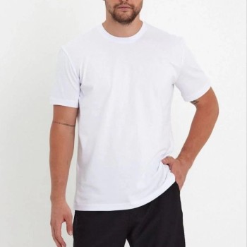 Erkek Düz Penye Tişört Bisiklet Yaka Kısa Kol Regular Fit T-Shirt - Beyaz