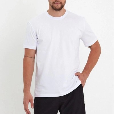 Erkek Düz Penye Tişört Bisiklet Yaka Kısa Kol Regular Fit T-Shirt - Beyaz