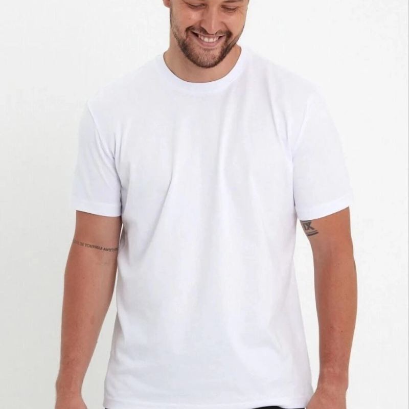 Erkek Düz Penye Tişört Bisiklet Yaka Kısa Kol Regular Fit T-Shirt - Beyaz