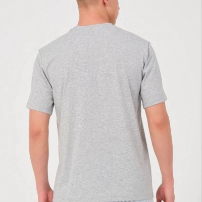 Erkek Düz Penye Tişört Bisiklet Yaka Kısa Kol Regular Fit T-Shirt - Gri