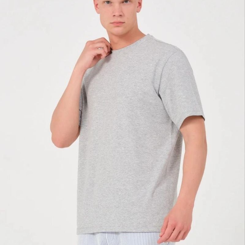 Erkek Düz Penye Tişört Bisiklet Yaka Kısa Kol Regular Fit T-Shirt - Gri
