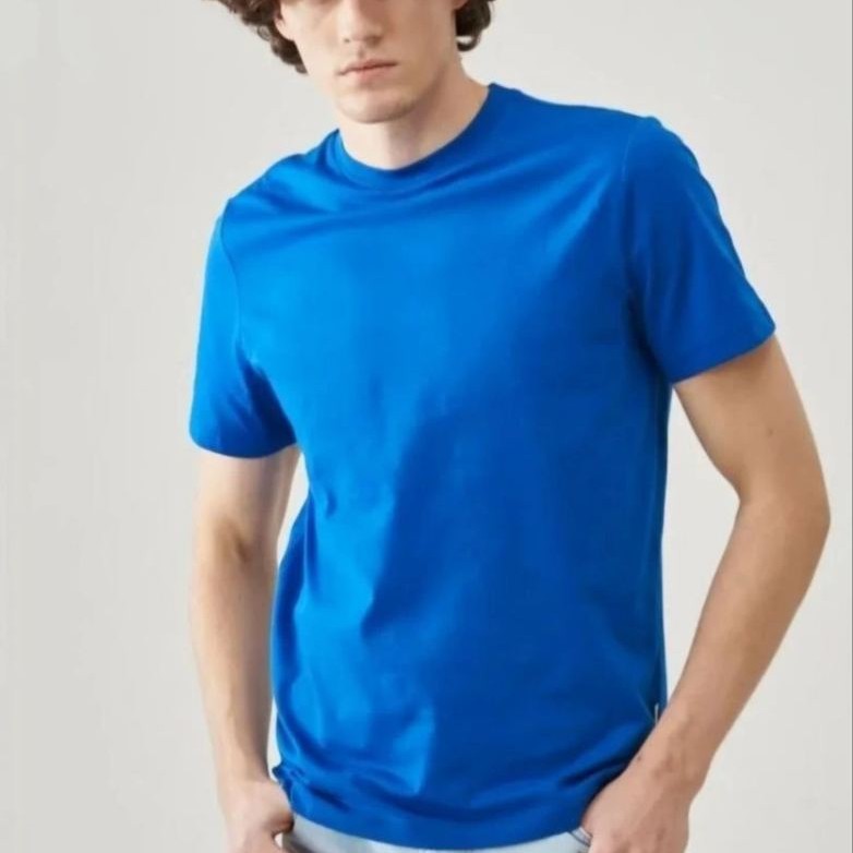 Erkek Düz Penye Tişört Bisiklet Yaka Kısa Kol Regular Fit T-Shirt - Mavi