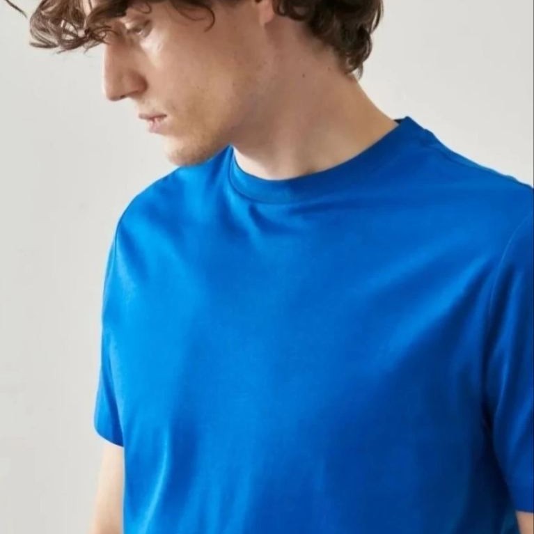 Erkek Düz Penye Tişört Bisiklet Yaka Kısa Kol Regular Fit T-Shirt - Mavi