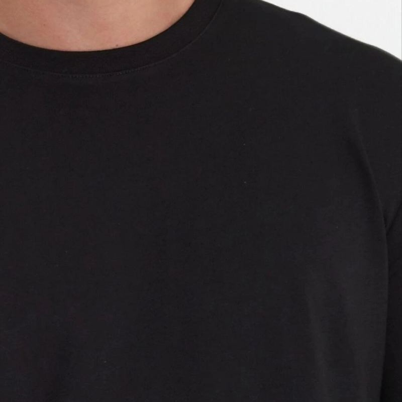 Erkek Düz Penye Tişört Bisiklet Yaka Kısa Kol Regular Fit T-Shirt - Siyah