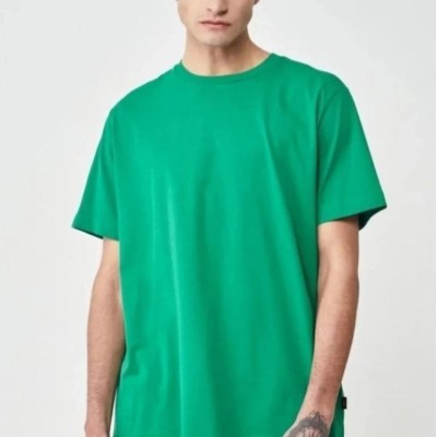 Erkek Düz Penye Tişört Bisiklet Yaka Kısa Kol Regular Fit T-Shirt - Yeşil
