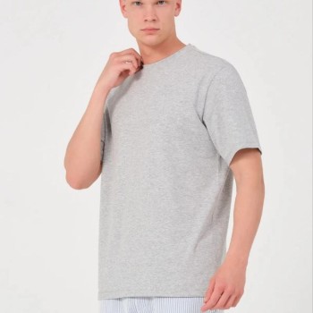 Erkek Düz T-Shirt Kısa Kol Bisiklet Yaka Regular Fit Rahat Kalıp Günlük Tişört - Gri
