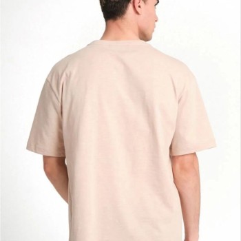 ERKEK Düz Tişört Bisikilet Yaka Kısa Kol Oversize T-shirt - Bej