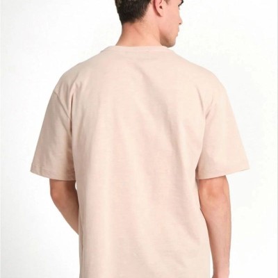 ERKEK Düz Tişört Bisikilet Yaka Kısa Kol Oversize T-shirt - Bej