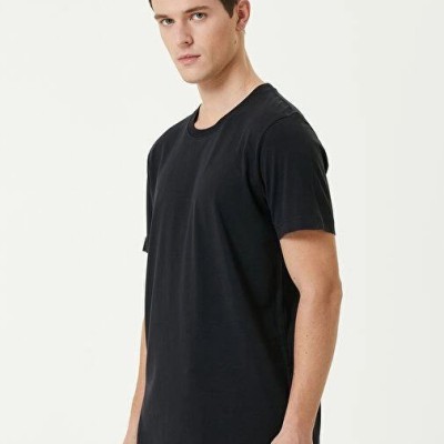 ERKEK Düz Tişört Bisiklet Yaka Regular Fit Yazlık Kısa kol T-Shirt - Siyah