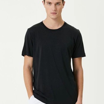 ERKEK Düz Tişört Bisiklet Yaka Regular Fit Yazlık Kısa kol T-Shirt - Siyah