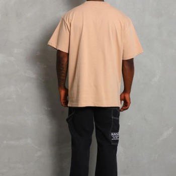 Erkek Düz Yazlık Kısa Kol Tişört Bisiklet Yaka Oversize T-Shirt - Bej
