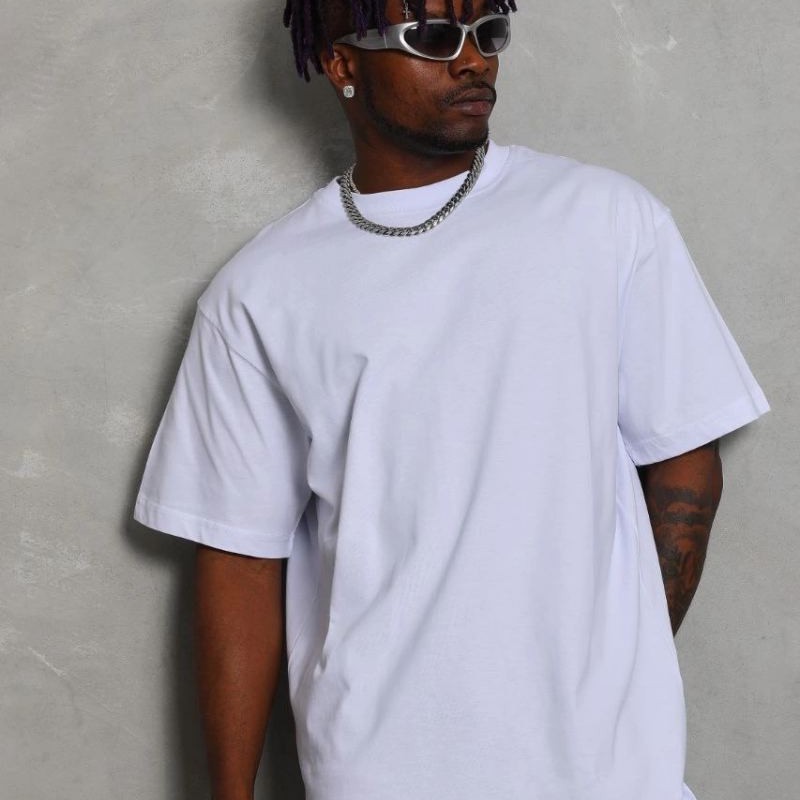 Erkek Düz Yazlık Kısa Kol Tişört Bisiklet Yaka Oversize T-Shirt - Beyaz