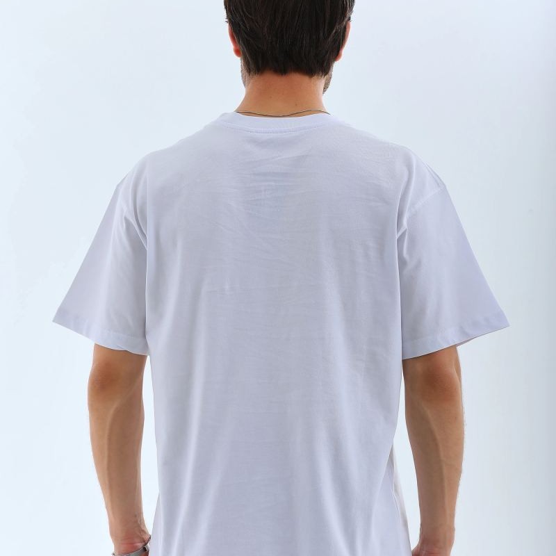 Erkek Düz Yazlık Kısa Kol Tişört Bisiklet Yaka Oversize T-Shirt - Beyaz