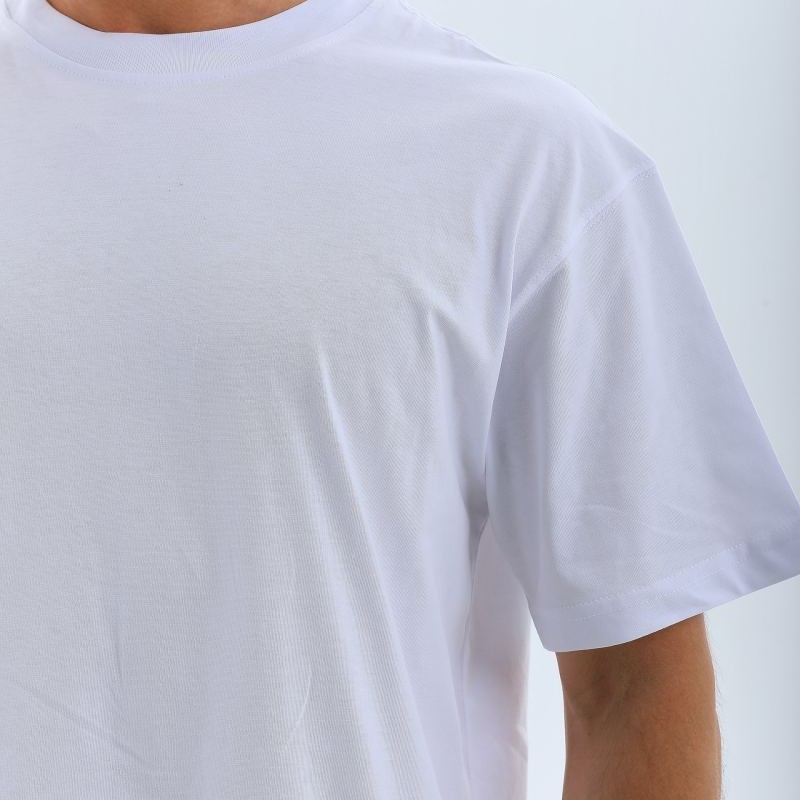 Erkek Düz Yazlık Kısa Kol Tişört Bisiklet Yaka Oversize T-Shirt - Beyaz