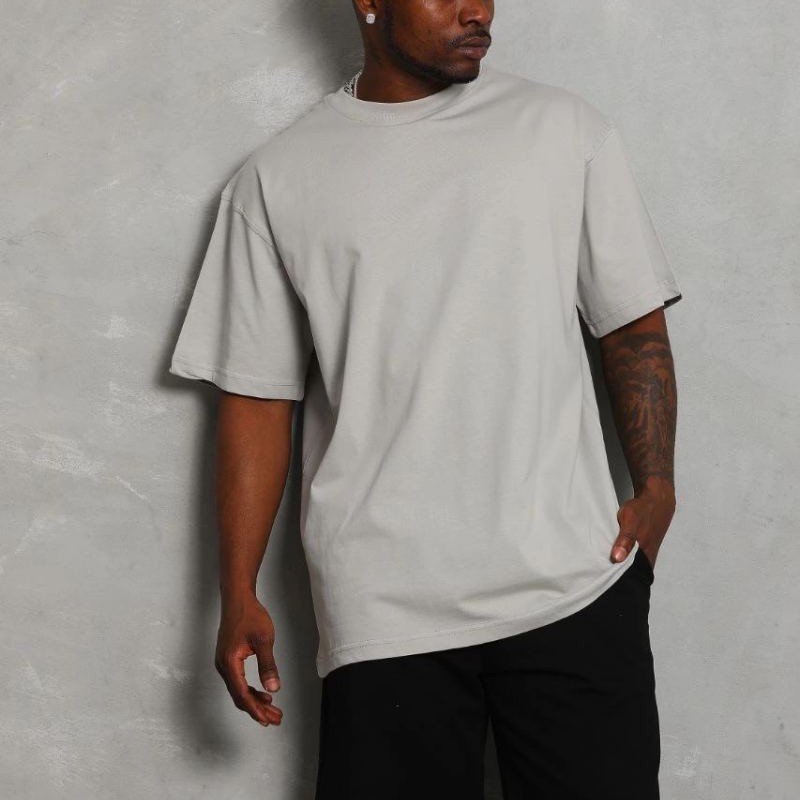 Erkek Düz Yazlık Kısa Kol Tişört Bisiklet Yaka Oversize T-Shirt - Gri