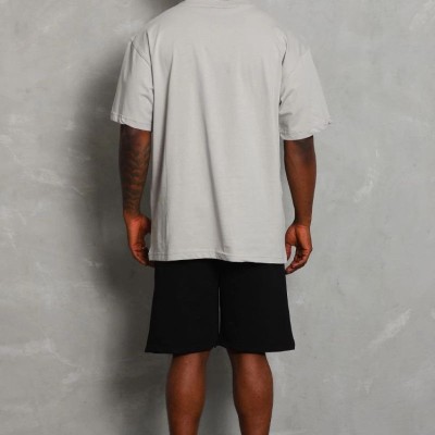 Erkek Düz Yazlık Kısa Kol Tişört Bisiklet Yaka Oversize T-Shirt - Gri