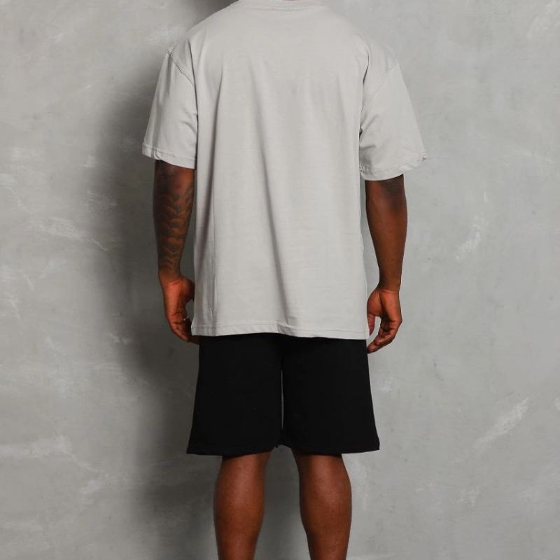 Erkek Düz Yazlık Kısa Kol Tişört Bisiklet Yaka Oversize T-Shirt - Gri