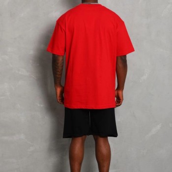 Erkek Düz Yazlık Kısa Kol Tişört Bisiklet Yaka Oversize T-Shirt - Kırmızı