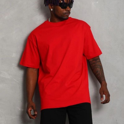 Erkek Düz Yazlık Kısa Kol Tişört Bisiklet Yaka Oversize T-Shirt - Kırmızı