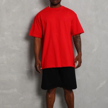 Erkek Düz Yazlık Kısa Kol Tişört Bisiklet Yaka Oversize T-Shirt - Kırmızı