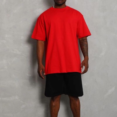 Erkek Düz Yazlık Kısa Kol Tişört Bisiklet Yaka Oversize T-Shirt - Kırmızı
