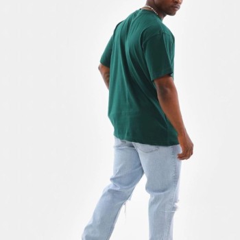 Erkek Düz Yazlık Kısa Kol Tişort Bisiklet Yaka Oversize T-Shirt - Koyu Yeşil