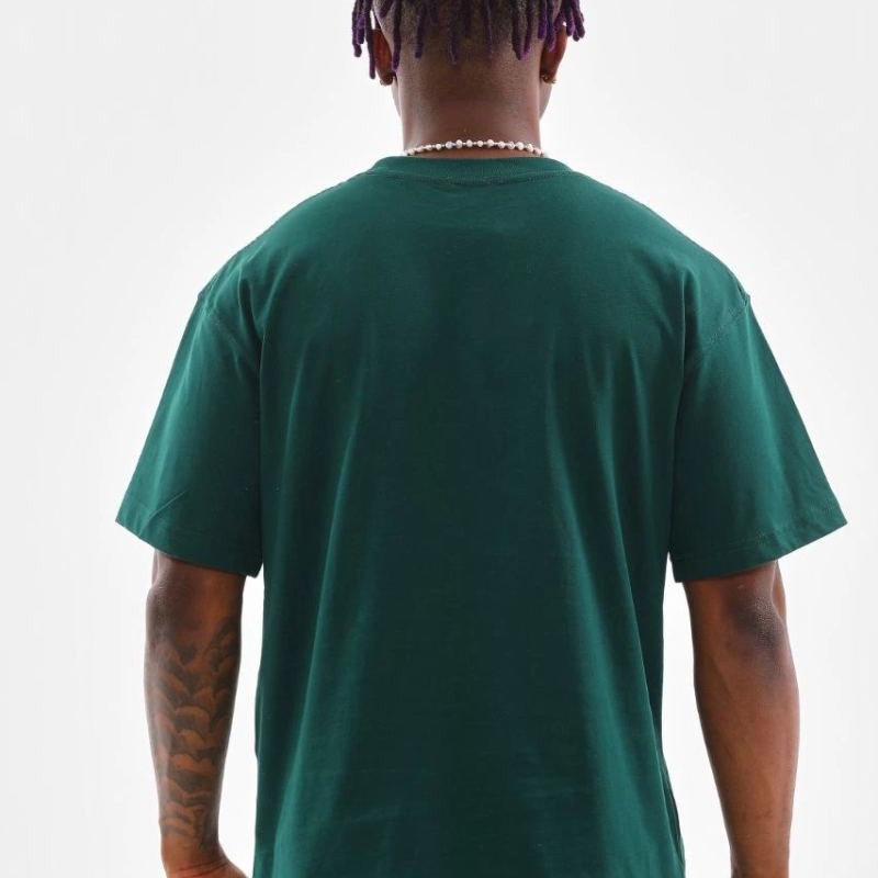 Erkek Düz Yazlık Kısa Kol Tişort Bisiklet Yaka Oversize T-Shirt - Koyu Yeşil