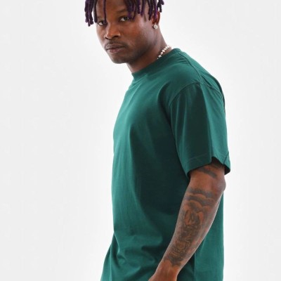 Erkek Düz Yazlık Kısa Kol Tişort Bisiklet Yaka Oversize T-Shirt - Koyu Yeşil