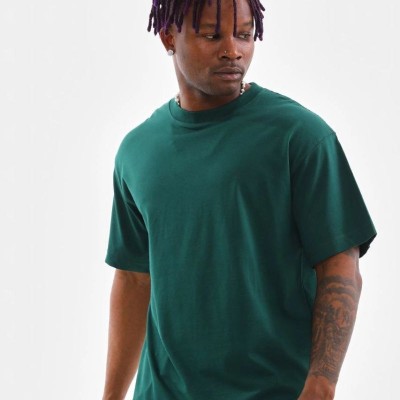 Erkek Düz Yazlık Kısa Kol Tişort Bisiklet Yaka Oversize T-Shirt - Koyu Yeşil