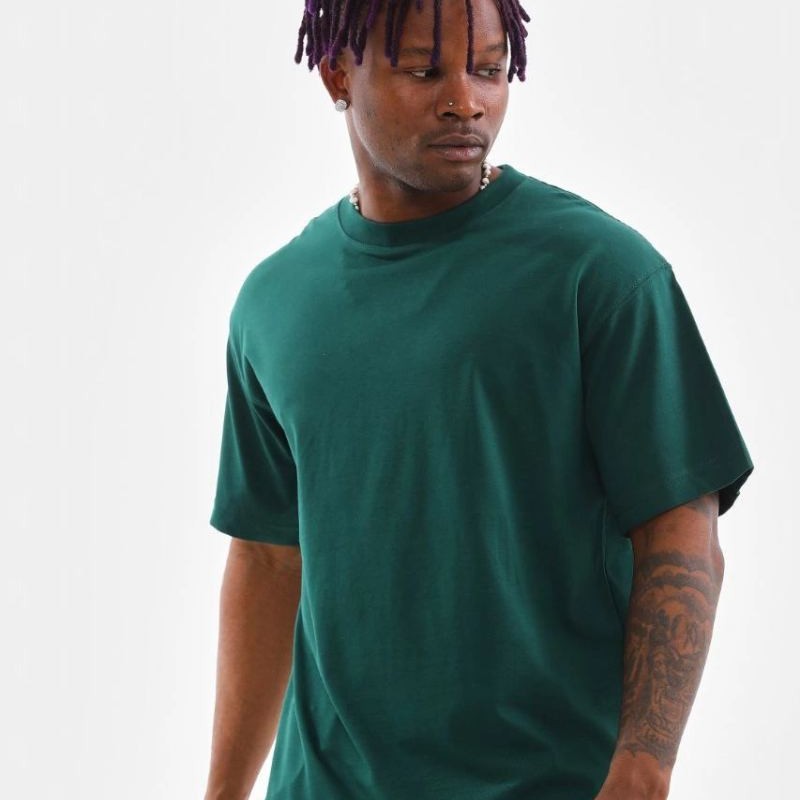 Erkek Düz Yazlık Kısa Kol Tişort Bisiklet Yaka Oversize T-Shirt - Koyu Yeşil