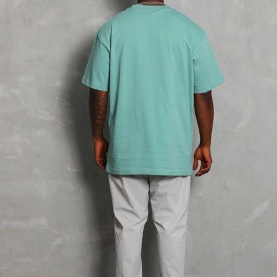 Erkek Düz Yazlık Kısa Kol Tişört Bisiklet Yaka Oversize T-Shirt - Mint Yeşili