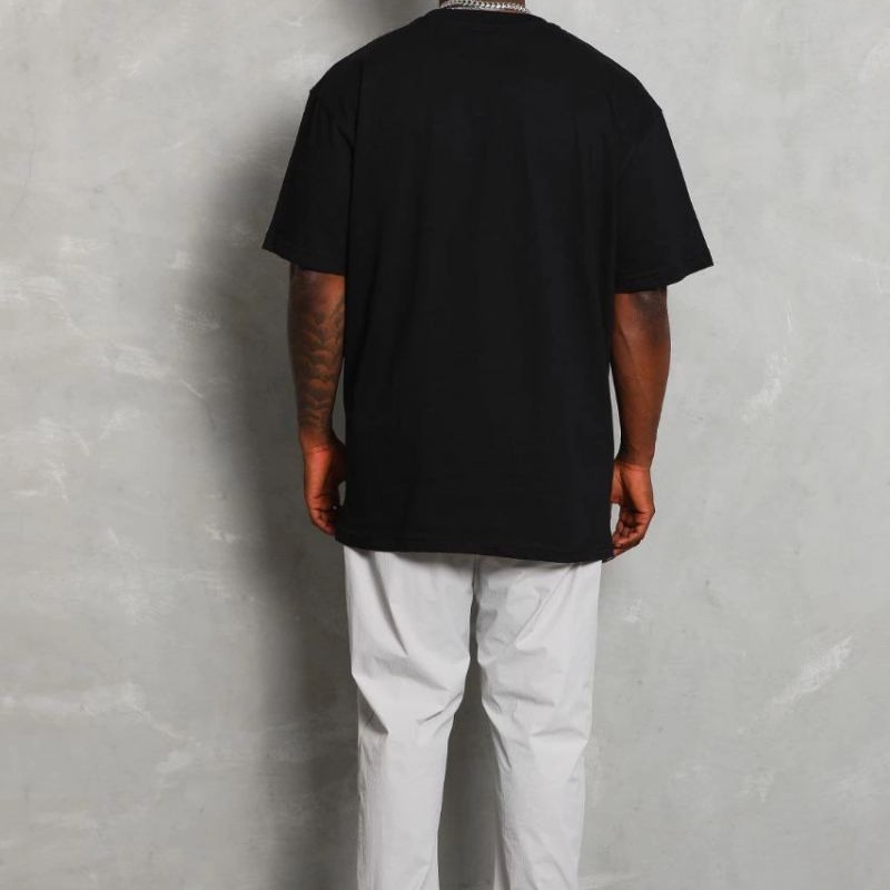 Erkek Düz Yazlık Kısa Kol Tişört Bisiklet Yaka Oversize T-Shirt - Siyah