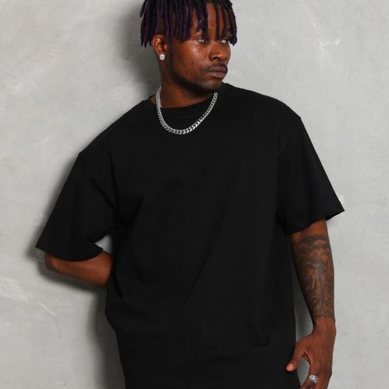 Erkek Düz Yazlık Kısa Kol Tişört Bisiklet Yaka Oversize T-Shirt - Siyah